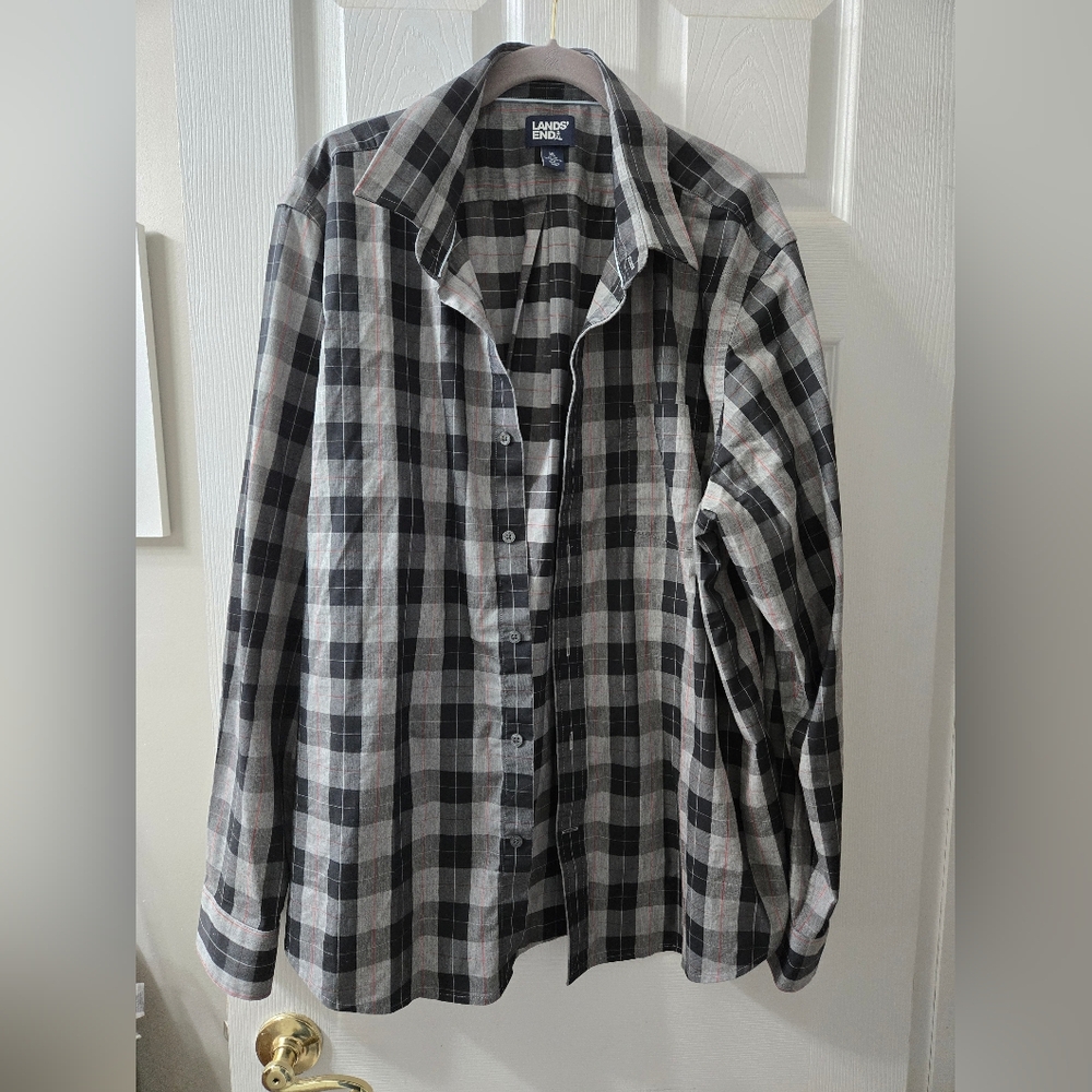 Lands' End Men's Black Plaid Shirt